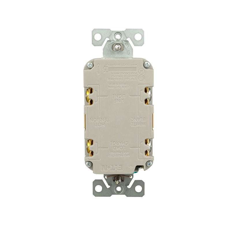 Eaton GF20V-BX-L Self-Test GFCI Receptacle, 125 V, 20 A, NEMA: NEMA 5-20R, Back, Side Wiring, Ivory