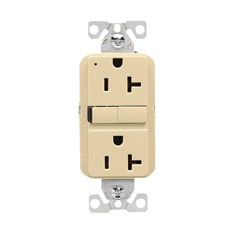 Eaton GF20V-BX-L Self-Test GFCI Receptacle, 125 V, 20 A, NEMA: NEMA 5-20R, Back, Side Wiring, Ivory