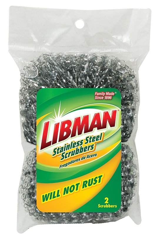 Libman 63 Scrubber, Stainless Steel Abrasive, 6-1/2 in L, 3.88 in W, Silver
