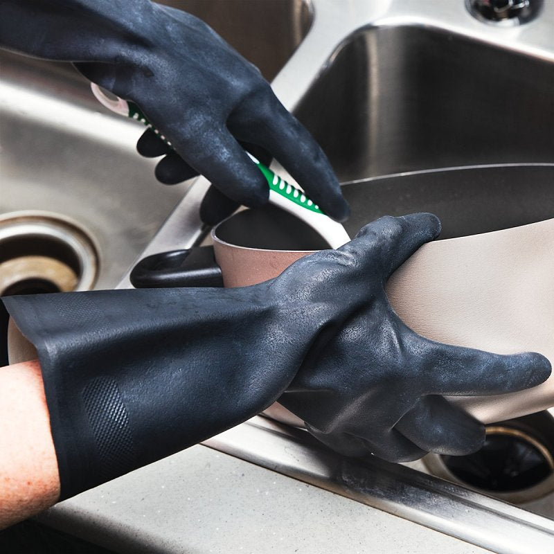 Libman 1244 Industrial-Grade Reusable Gloves, L, Rubber, Black