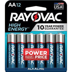 Rayovac 815-12K Battery, AA Battery, Alkaline, Rechargeable: No, 12/PK