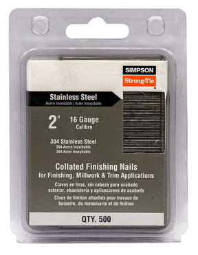 Simpson Strong-Tie S16N200FNB Finishing Nail, Adhesive, Straight Collation, 2 in L, 16 ga, 500/PK