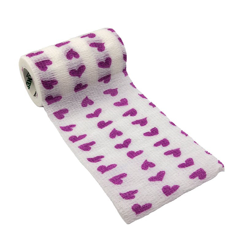 Ideal SyrFlex TA3400WHIP-4PK Hearts Cohesive Bandage, 5 yd L, 4 in W, Rubber Latex Bandage, Pink
