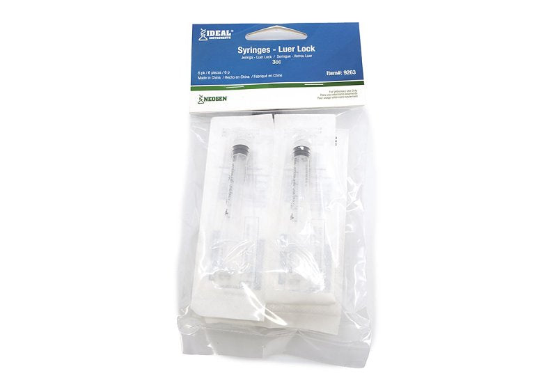 Neogen 9263 Luer Lock Syringe, Disposable, 3 cc, Polypropylene, Clear, 6/PK