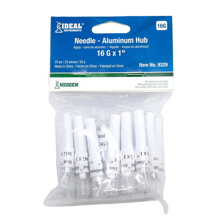 Neogen 9329 Hub Needle, Aluminum/Stainless Steel, 16 ga, 1 in L, 25/PK