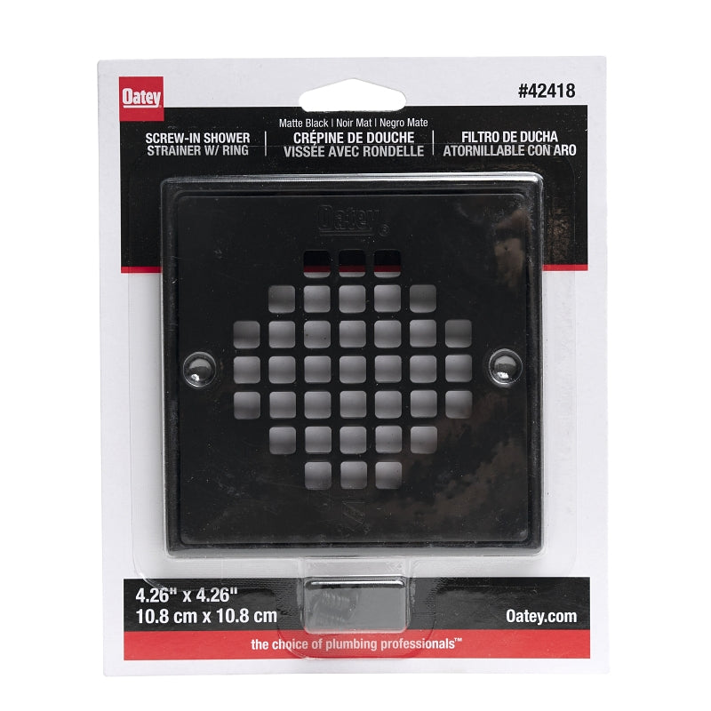 Oatey 130 Series 42418 Screw-In Strainer with Ring, Stainless Steel, Black, Matte, Specifications: Square Shape