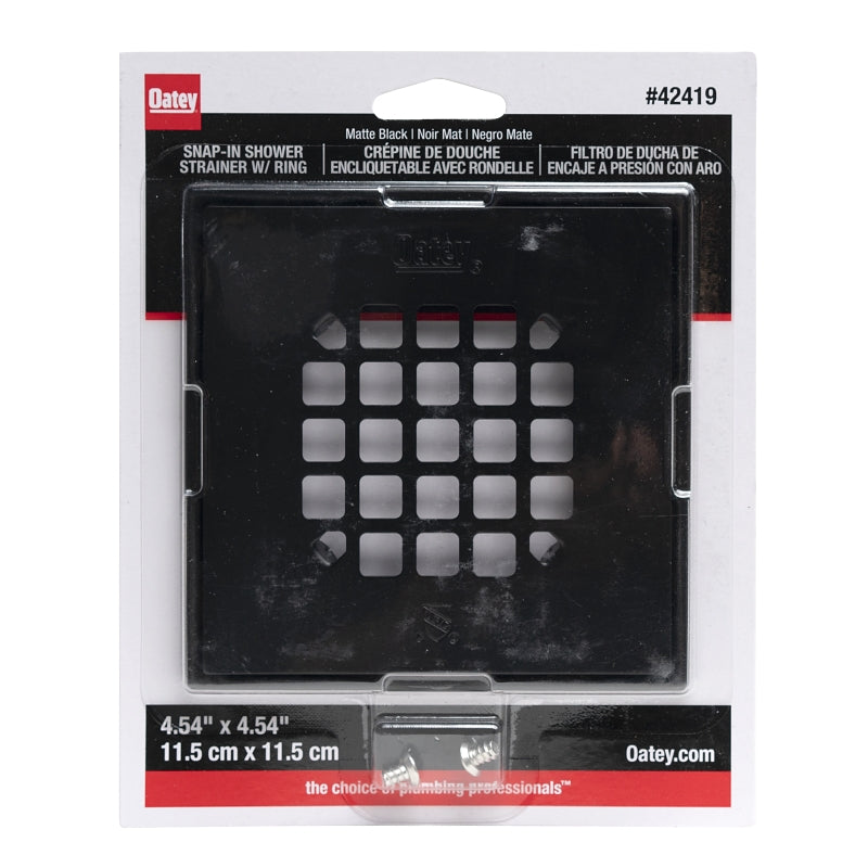 Oatey 130 Series 42419 Snap-In Strainer with Ring, Stainless Steel, Black, Matte, Specifications: Square Shape