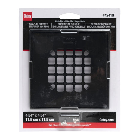Oatey 130 Series 42419 Snap-In Strainer with Ring, Stainless Steel, Black, Matte, Specifications: Square Shape