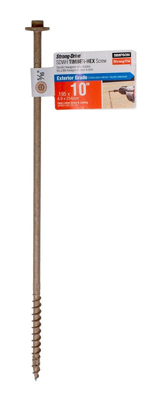 Simpson Strong-Tie Strong-Drive SDWH SDWH191000DB-RP1 Timber Screw, 10 in L, Large Hex Washer Head, Hex Drive, 1/PK, Pack of 40