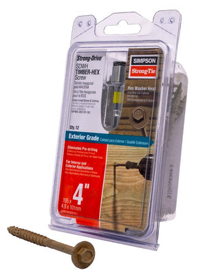 Simpson Strong-Tie Strong-Drive SDWH SDWH19400DB-R12 Timber Screw, 4 in L, Large Hex Washer Head, 5/16 in Drive