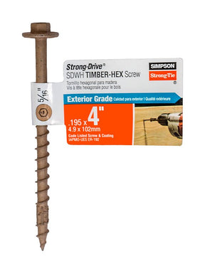 Simpson Strong-Tie Strong-Drive SDWH SDWH19400DB-RP1 Timber Screw, 4 in L, Coarse Thread, Large Hex Washer Head, Pack of 40