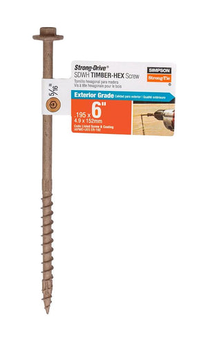 Simpson Strong-Tie Strong-Drive SDWH SDWH19600DB-RP1 Timber Screw, 6 in L, Coarse Thread, Large Hex Washer Head, Pack of 40