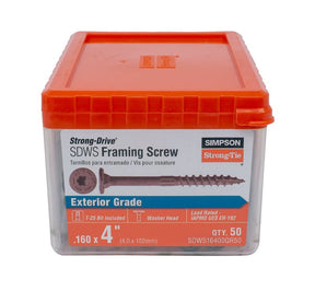 Simpson Strong-Tie Strong-Drive SDWS SDWS16400QR50 Framing Screw, 4 in L, Serrated Thread, Low-Profile Head, 50