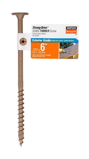Simpson Strong-Tie Strong-Drive SDWS SDWS22600DB-RP1 Timber Screw, 6 in L, Serrated Thread, Washer Head, Tan, Steel, Pack of 40