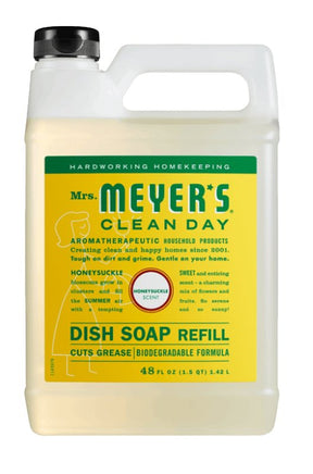 Mrs. Meyer's Clean Day 11183 Dish Soap Refill, 48 fl-oz Bottle, Liquid, Honeysuckle, Colorless