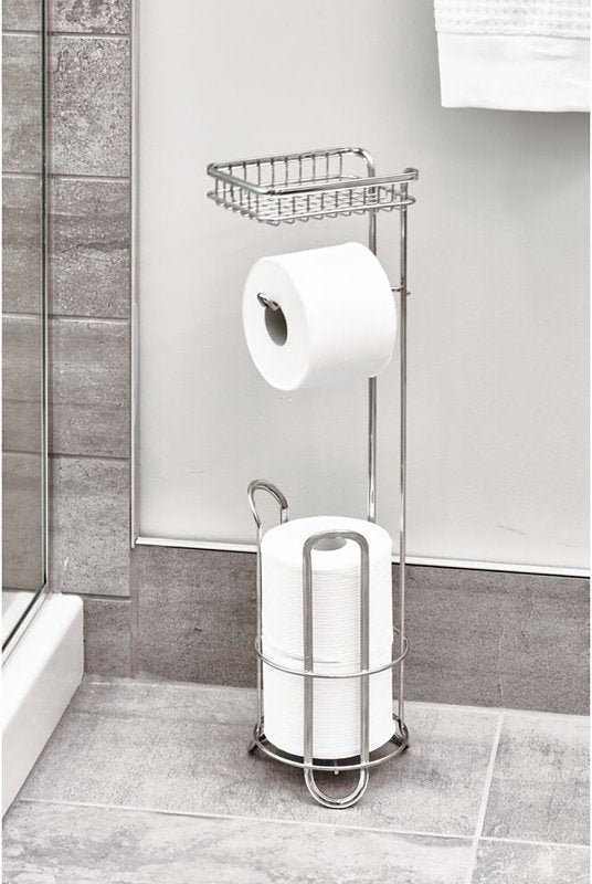 iDESIGN 79260 Toilet Paper Holder with Shelf, Chrome, Pack of 4