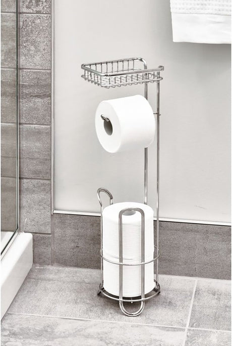 iDESIGN 79260 Toilet Paper Holder with Shelf, Chrome, Pack of 4