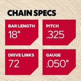 Oregon SpeedCut M72 18 in. Chainsaw Chain 72 links