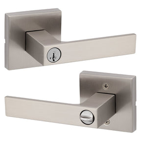 Kwikset Signature, Singapore 740SAL SQT 15 SMT Keyed Entry Door Handle, Lever Handle, Satin Nickel, Metal, AAA Grade