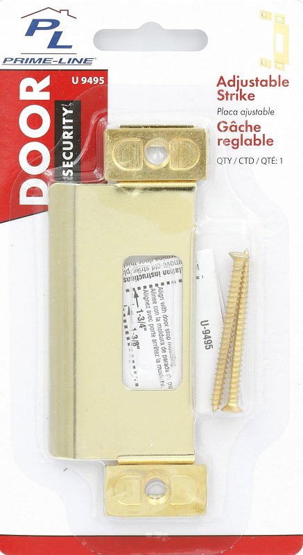 Defender Security U 9495 Adjustable Door Strike Plate, 4-3/4 in L, 1-1/4 in W, Steel, Brass