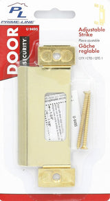 Defender Security U 9495 Adjustable Door Strike Plate, 4-3/4 in L, 1-1/4 in W, Steel, Brass