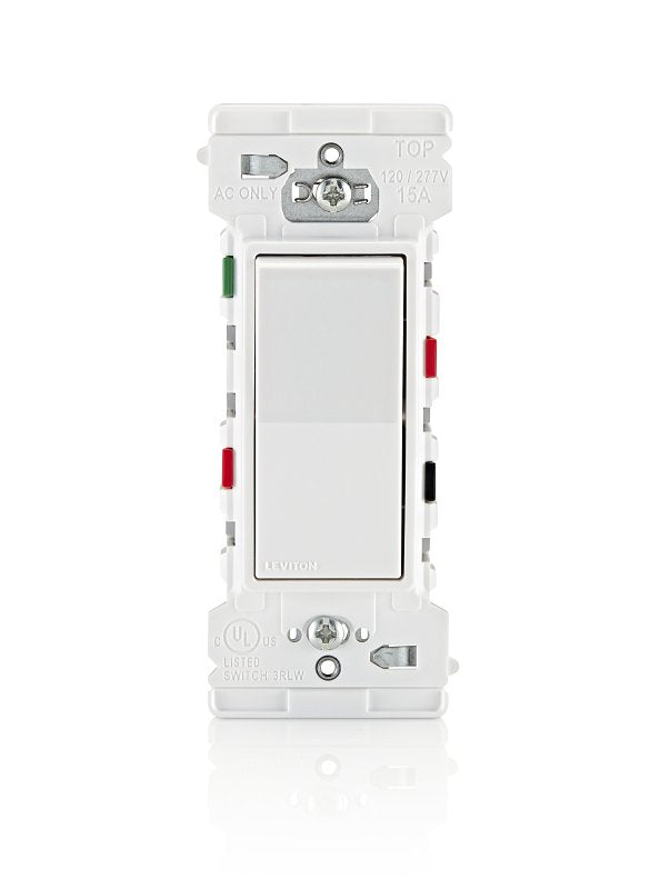 Decora Edge Series E5603-0SW Residential-Grade 3-Way Rocker Switch, 15 A, 120/277 VAC, Side Lever Terminal, White