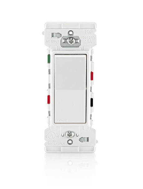 Decora Edge Series E5603-0SW Residential-Grade 3-Way Rocker Switch, 15 A, 120/277 VAC, Side Lever Terminal, White
