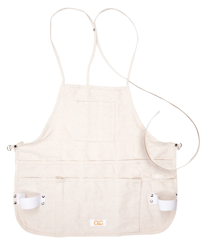 CLC Tool Works Series C10 Bib Apron, 29 to 46 in Waist, Cotton, White, 12-Pocket