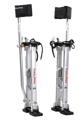 Toolpro TP72440 Adjustable Stilts, 225 lb, 24 in Min H, 40 in Max H, Metal Strap, Aluminum