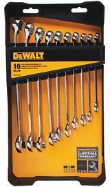 DEWALT DWMT72166 Combination Wrench Set, 10-Piece, Steel, Polished, Specifications: Metric Measurement