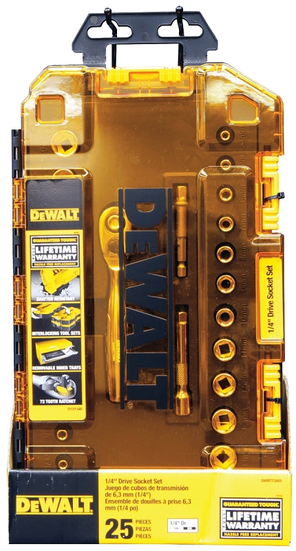 DEWALT DWMT73805 Socket Set, 25-Piece, Chrome Vanadium, Polished Chrome Vanadium