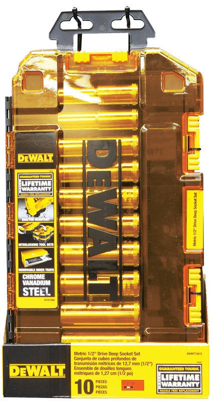 DEWALT DWMT73815 Socket Set, Chrome Vanadium Steel, Chrome, Includes: (10) 1/2 in Drive Deep Sockets