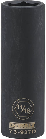 DEWALT DWMT73937OSP Impact Socket, 11/16 in Socket, 23/32 in D Socket, 1/2 in Drive, 6-Point, CR-440 Steel, Black Oxide