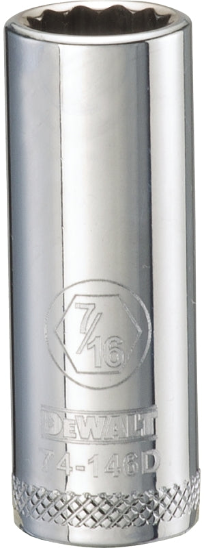 DEWALT DWMT74146OSP Drive Hand Socket, 7/16 in Socket, 3/8 in Drive, 12-Point, Steel, Polished Chrome Vanadium