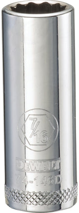 DEWALT DWMT74146OSP Drive Hand Socket, 7/16 in Socket, 3/8 in Drive, 12-Point, Steel, Polished Chrome Vanadium