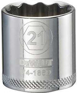 DEWALT DWMT74186OSP Drive Hand Socket, 21 mm Socket, 3/8 in Drive, 12-Point, Steel, Polished Chrome Vanadium