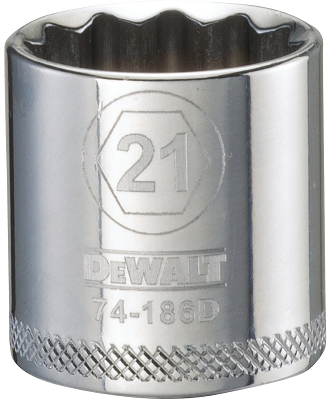 DEWALT DWMT74186OSP Drive Hand Socket, 21 mm Socket, 3/8 in Drive, 12-Point, Steel, Polished Chrome Vanadium