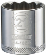 DEWALT DWMT74186OSP Drive Hand Socket, 21 mm Socket, 3/8 in Drive, 12-Point, Steel, Polished Chrome Vanadium