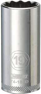 DEWALT DWMT74188OSP Drive Hand Socket, 19 mm Socket, 3/8 in Drive, 12-Point, Steel, Polished Chrome Vanadium