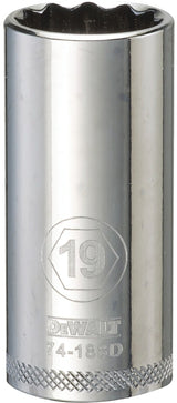 DEWALT DWMT74188OSP Drive Hand Socket, 19 mm Socket, 3/8 in Drive, 12-Point, Steel, Polished Chrome Vanadium
