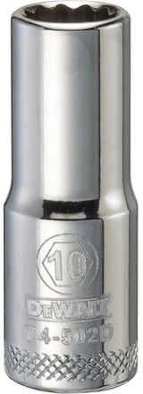 DEWALT DWMT74502OSP Drive Hand Socket, 10 mm Socket, 3/8 in Drive, 12-Point, Steel, Polished Chrome Vanadium