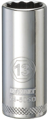DEWALT DWMT74505OSP Drive Hand Socket, 13 mm Socket, 3/8 in Drive, 12-Point, Steel, Polished Chrome Vanadium