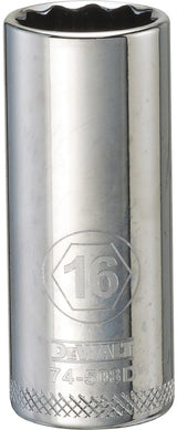 DEWALT DWMT74508OSP Drive Hand Socket, 16 mm Socket, 3/8 in Drive, 12-Point, Steel, Polished Chrome Vanadium