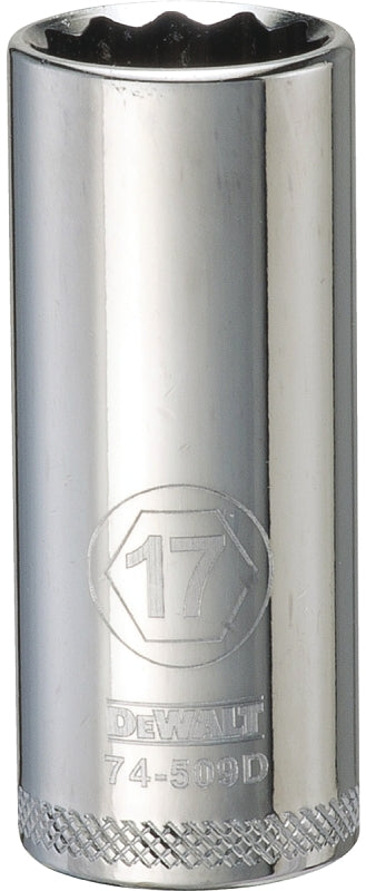 DEWALT DWMT74509OSP Drive Hand Socket, 17 mm Socket, 3/8 in Drive, 12-Point, Steel, Polished Chrome Vanadium