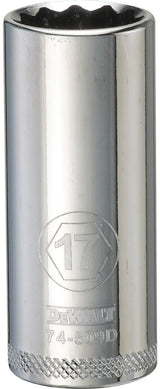 DEWALT DWMT74509OSP Drive Hand Socket, 17 mm Socket, 3/8 in Drive, 12-Point, Steel, Polished Chrome Vanadium