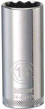 DEWALT DWMT74510OSP Drive Hand Socket, 18 mm Socket, 3/8 in Drive, 12-Point, Steel, Polished Chrome Vanadium