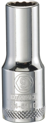 DEWALT DWMT74511OSP Drive Hand Socket, 9 mm Socket, 3/8 in Drive, 12-Point, Steel, Polished Chrome Vanadium