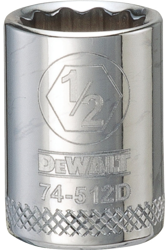 DEWALT DWMT74512OSP Drive Hand Socket, 1/2 in Socket, 3/8 in Drive, 12-Point, Steel, Polished Chrome Vanadium