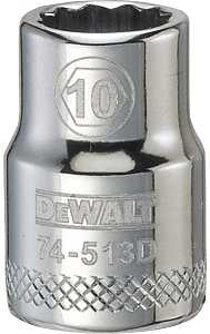 DEWALT DWMT74513OSP Drive Hand Socket, 10 mm Socket, 3/8 in Drive, 12-Point, Steel, Polished Chrome Vanadium