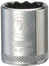 DEWALT DWMT74514OSP Drive Hand Socket, 11/16 in Socket, 3/8 in Drive, 12-Point, Steel, Polished Chrome Vanadium